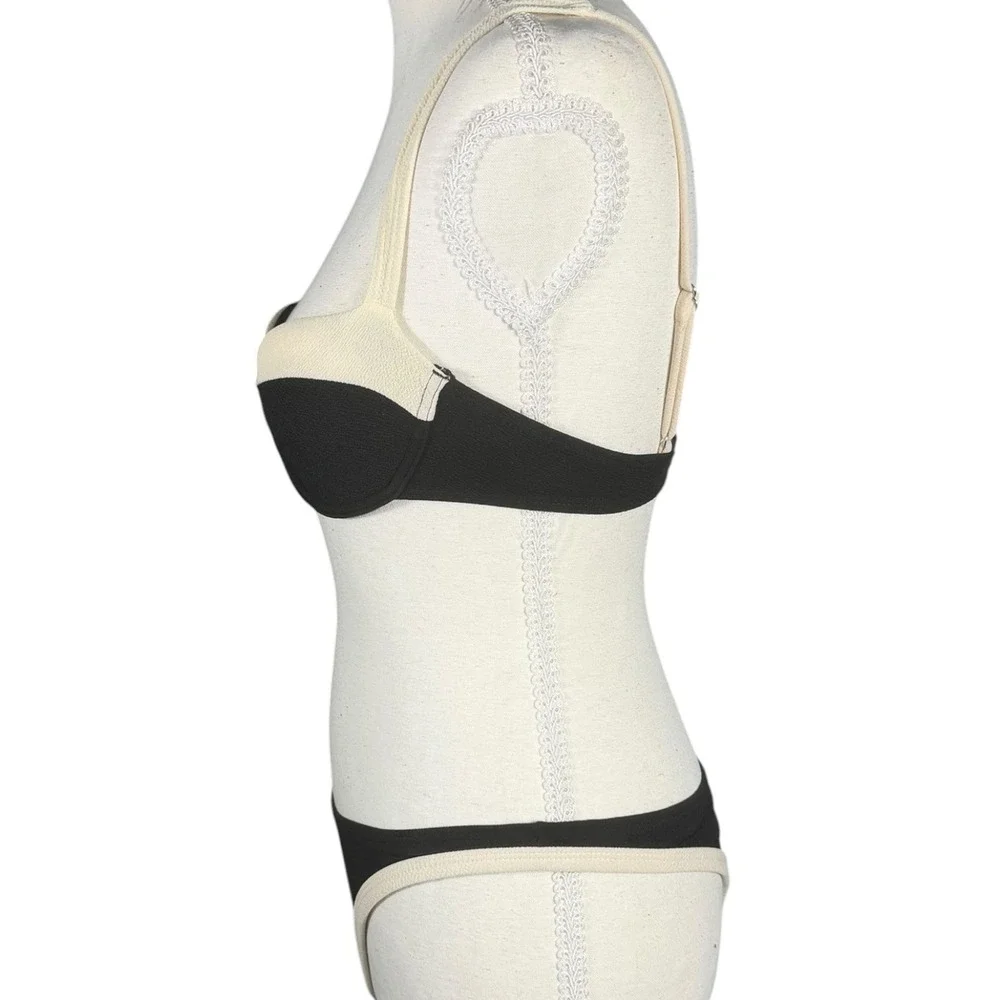 Black Cream Bikini Set‎ Womens Small Underwire High Cut Thong Swimsuit